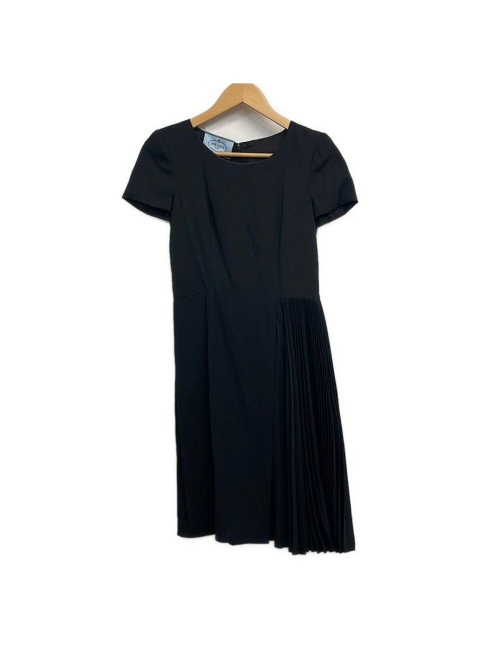 Prada Dress S Dark Navy Crew Neck Short Sleeve Knee-length Pleats